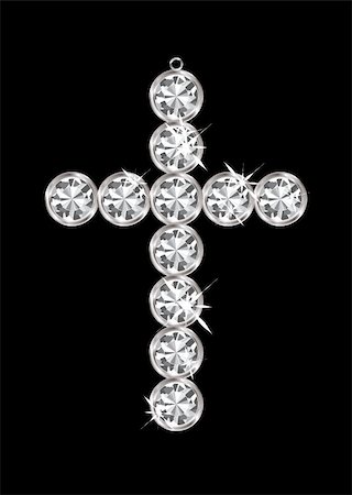 Silver diamond cross relgious pendant with black background Stock Photo - Budget Royalty-Free & Subscription, Code: 400-05885658