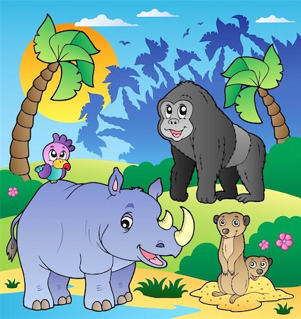 rhino young - African scenery with animals 6 - vector illustration. Stock Photo - Budget Royalty-Free & Subscription, Code: 400-05885685