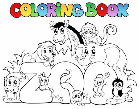 painted letters - Coloring book zoo sign with animals - vector illustration. Photographie de stock - Aubaine LD & Abonnement, Code: 400-05885697