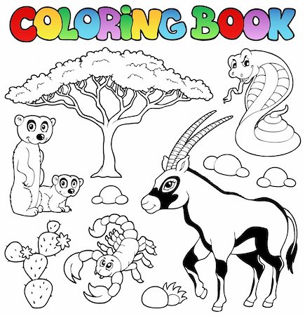 Coloring book savannah animals 1 - vector illustration. Stock Photo - Budget Royalty-Free & Subscription, Code: 400-05885692