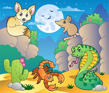 simsearch:400-04356354,k - Desert scene with various animals 5 - vector illustration. Foto de stock - Super Valor sin royalties y Suscripción, Código: 400-05885702