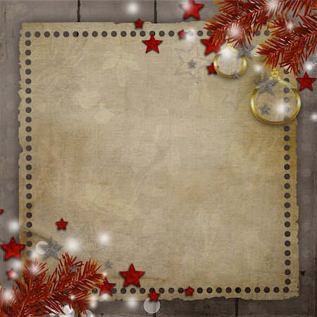 simsearch:400-04662430,k - Retro Christmas background with pine, ball, stars, lights and copy space Foto de stock - Super Valor sin royalties y Suscripción, Código: 400-05885812