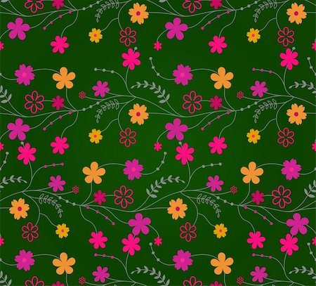 simsearch:400-08158857,k - Seamless Flower Pattern On Dark Green Background. Vector Illustration Photographie de stock - Aubaine LD & Abonnement, Code: 400-05885967