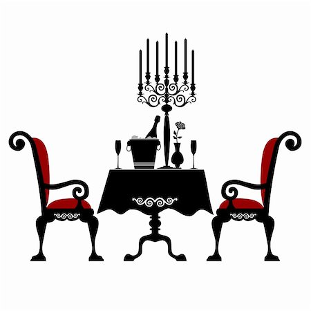 elakwasniewski (artist) - Romantic dinner for two with table and two chairs, candle and champagne, vector illustration isolated on white background Stock Photo - Budget Royalty-Free & Subscription, Code: 400-05886111