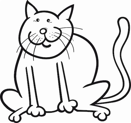 plus size drawing - cartoon coloring page illustration of funny sitting cat Stock Photo - Budget Royalty-Free & Subscription, Code: 400-05886600