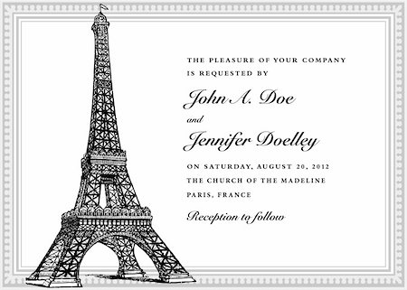 Vector Eiffel Tower Wedding Invitation. Easy to edit. Perfect for invitations or announcements. Foto de stock - Royalty-Free Super Valor e Assinatura, Número: 400-05886854