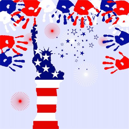 vector illustration from the statue of liberty on a colorful fireworks background Stock Photo - Budget Royalty-Free & Subscription, Code: 400-05886931