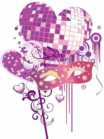 vector illustration of venetian mask on colorful mirror hearts Stock Photo - Budget Royalty-Free & Subscription, Code: 400-05886971