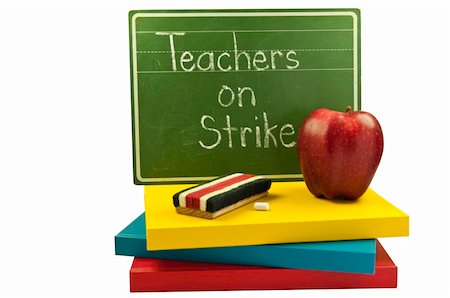 Chalk board with teachers on STRIKE written on it. Apple and chalk brush also. This has a clipping path. Stock Photo - Budget Royalty-Free & Subscription, Code: 400-05887641