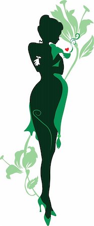 simsearch:400-05887749,k - Silhouette of floral pregnant woman with cup of tea Stock Photo - Budget Royalty-Free & Subscription, Code: 400-05887717