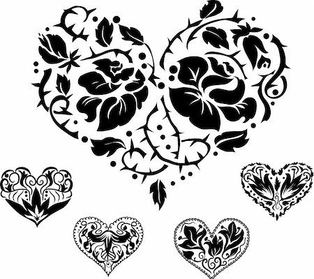 5 heart ornate silhouettes for your design Stock Photo - Budget Royalty-Free & Subscription, Code: 400-05887729