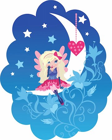 simsearch:400-05887739,k - Cute cartoon love angel with heart vector illustration Stock Photo - Budget Royalty-Free & Subscription, Code: 400-05887741