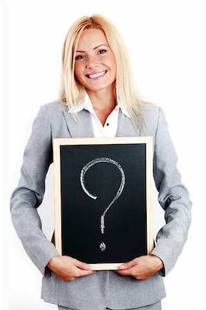 business woman take question sign in hands Stock Photo - Budget Royalty-Free & Subscription, Code: 400-05887932