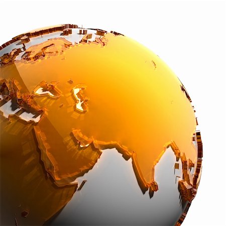 A fragment of the globe with the continents of thick faceted amber glass, which falls on hard light, creating a caustic glare on faces. Isolated on white background Foto de stock - Super Valor sin royalties y Suscripción, Código: 400-05887964
