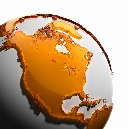 A fragment of the globe with the continents of thick faceted amber glass, which falls on hard light, creating a caustic glare on faces. Isolated on white background Stock Photo - Budget Royalty-Free & Subscription, Code: 400-05887965
