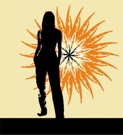 Silhouette of the girl standing on a background of the sun Foto de stock - Super Valor sin royalties y Suscripción, Código: 400-05888087