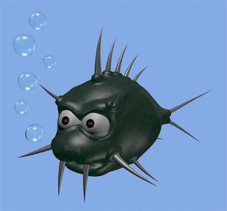 fishing underwater - strange cartoon thorns fish - 3d illustration Stock Photo - Budget Royalty-Free & Subscription, Code: 400-05888260