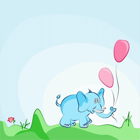 simsearch:400-05112992,k - Cheerful blue elephant with pink balloons vector card. Also available as a Vector in Adobe illustrator EPS format. The different graphics are all on separate layers so they can easily be moved or edited individually. The vector version be scaled to any size without loss of quality. Stock Photo - Budget Royalty-Free & Subscription, Code: 400-05888776