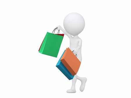 3d shopping person holding bags - isolated over a white background Stock Photo - Budget Royalty-Free & Subscription, Code: 400-05889079