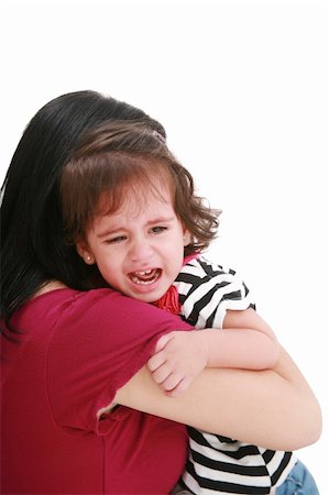 Little girl crying in mothers arm, isolated on white Stock Photo - Budget Royalty-Free & Subscription, Code: 400-05889073