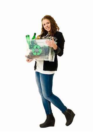 plastic can - Glass Recycling Woman isolated on white background Stock Photo - Budget Royalty-Free & Subscription, Code: 400-05889533