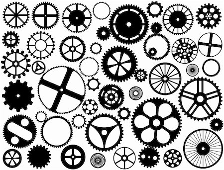 Various style and size gears, cogs and wheels silhouettes. Also available as a Vector in Adobe illustrator EPS 10 format, compressed in a zip file Stock Photo - Budget Royalty-Free & Subscription, Code: 400-05889548