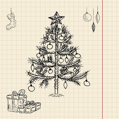 Christmas tree sketch, vector illustration, eps10 Fotografie stock - Microstock e Abbonamento, Codice: 400-05889784