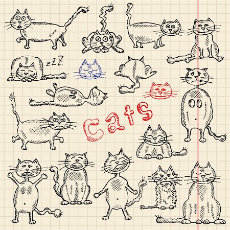 Funny cat's sketch set, vector illustration, eps10 Fotografie stock - Microstock e Abbonamento, Codice: 400-05889780