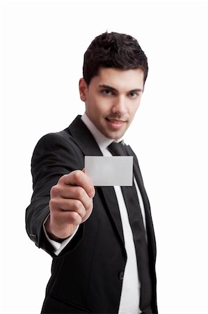 Young businessman holding a personal card on the hand, isolated over a white background Stock Photo - Budget Royalty-Free & Subscription, Code: 400-05889920