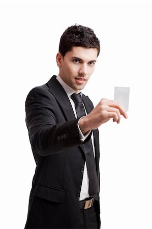 Young businessman holding a personal card on the hand, isolated over a white background Stock Photo - Budget Royalty-Free & Subscription, Code: 400-05889921