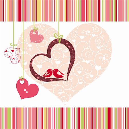 Lovebirds colorful heart shape greeting card Stock Photo - Budget Royalty-Free & Subscription, Code: 400-05880174
