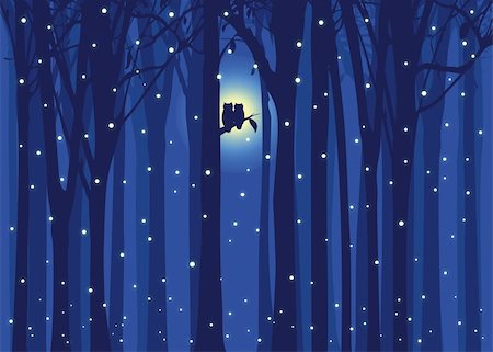 Winter illustration love owl in snowing forest Stock Photo - Budget Royalty-Free & Subscription, Code: 400-05880175