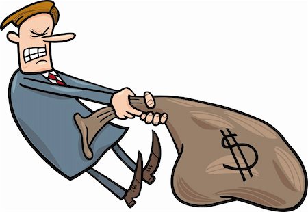 pull heavy - cartoon humorous illustration of businessman draging huge sack of dollars Stock Photo - Budget Royalty-Free & Subscription, Code: 400-05880200