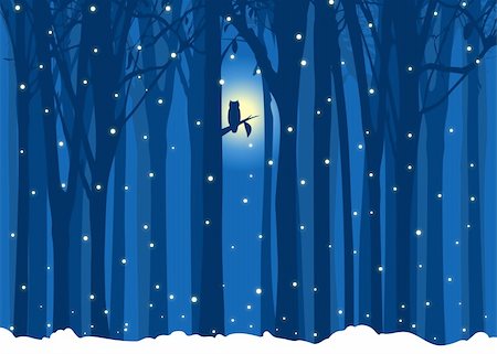 Winter illustration tree with owl Stock Photo - Budget Royalty-Free & Subscription, Code: 400-05880409