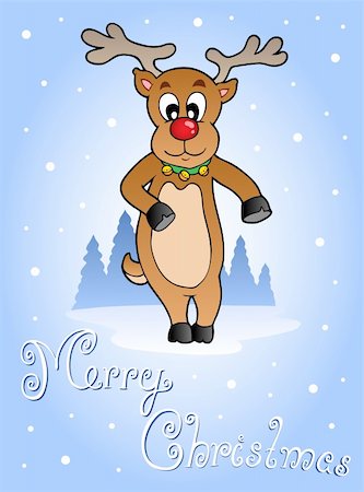 elk on snow - Christmas theme greeting card 7 - vector illustration. Stock Photo - Budget Royalty-Free & Subscription, Code: 400-05880742