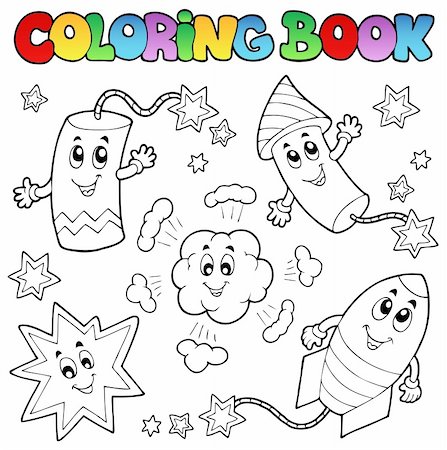 firecracker rocket - Coloring book fireworks theme 1 - vector illustration. Stock Photo - Budget Royalty-Free & Subscription, Code: 400-05880756