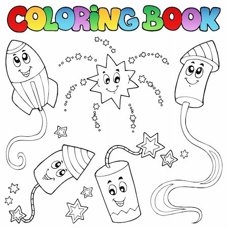 Coloring book fireworks theme 2 - vector illustration. Stock Photo - Budget Royalty-Free & Subscription, Code: 400-05880757