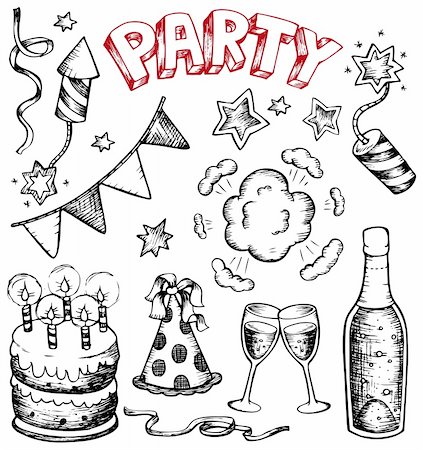 simsearch:400-04235699,k - Party drawings collection 1 - vector illustration. Foto de stock - Royalty-Free Super Valor e Assinatura, Número: 400-05880778