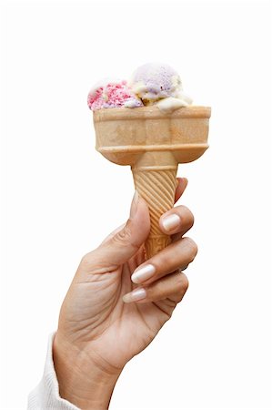 Women hand holding ice cream cone isolated on white background Stock Photo - Budget Royalty-Free & Subscription, Code: 400-05880783
