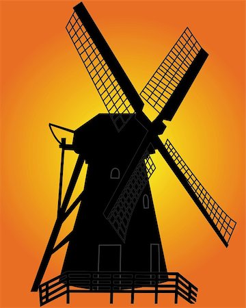 simsearch:400-07569215,k - black silhouette of a windmill on an orange background Stock Photo - Budget Royalty-Free & Subscription, Code: 400-05880864