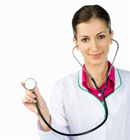 students friendly - Smiling medical doctor woman with stethoscope over white background Stock Photo - Budget Royalty-Free & Subscription, Code: 400-05880977