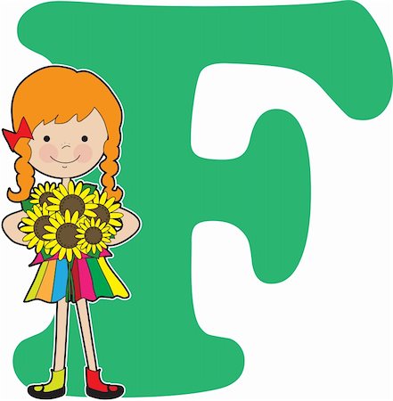 A young girl holding a flowers to stand for the letter F Foto de stock - Super Valor sin royalties y Suscripción, Código: 400-05881290