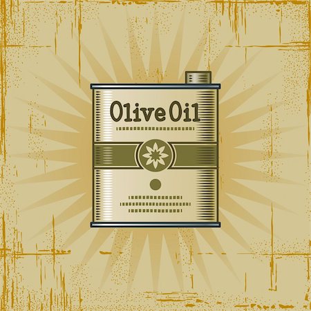 Retro olive oil can in woodcut style. Decorative vector illustration. Foto de stock - Royalty-Free Super Valor e Assinatura, Número: 400-05881640