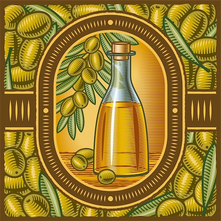 simsearch:400-05751294,k - Retro olive oil still life in woodcut style. Vector illustration with clipping mask. Foto de stock - Super Valor sin royalties y Suscripción, Código: 400-05881698