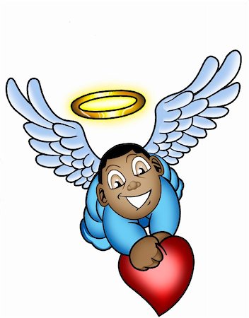 a cartoon illustration of a little baby angel holding a heart with a halo over his head Stock Photo - Budget Royalty-Free & Subscription, Code: 400-05881713