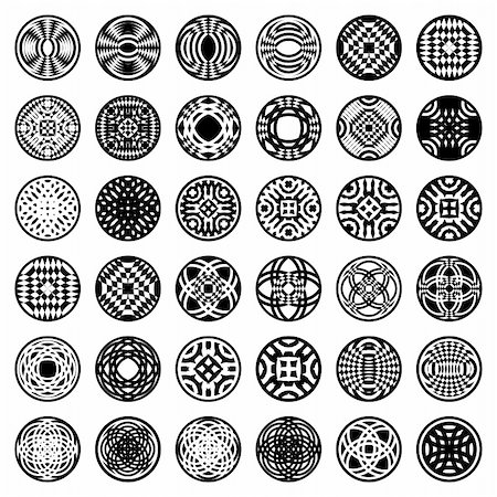 Patterns in circle shape. 36 design elements. Set 2. Vector art in Adobe illustrator EPS format, compressed in a zip file. The different graphics are all on separate layers so they can easily be moved or edited individually. The document can be scaled to any size without loss of quality. Stock Photo - Budget Royalty-Free & Subscription, Code: 400-05882084