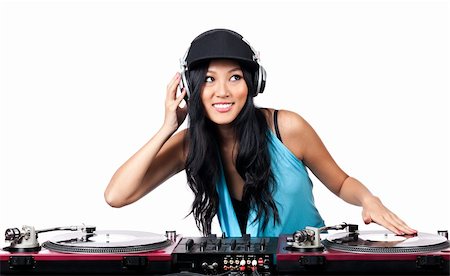 deejay (female) - A young Asian girl with a big smile DJing on turntables. Stock Photo - Budget Royalty-Free & Subscription, Code: 400-05882610