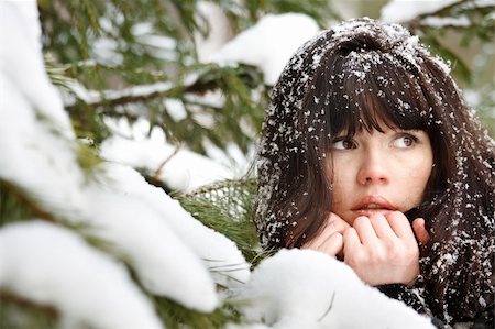 closeup portrait of a young girl on the background of the winter forest Stock Photo - Budget Royalty-Free & Subscription, Code: 400-05882668