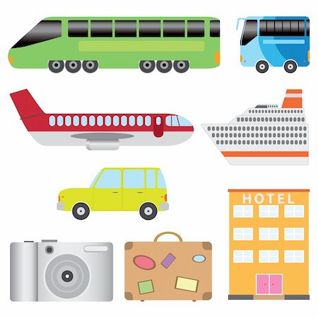 Set of transport and tourism on the white background. Also available as a Vector in Adobe illustrator EPS 8 format, compressed in a zip file. Stock Photo - Budget Royalty-Free & Subscription, Code: 400-05883190