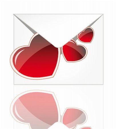 simsearch:400-04777535,k - Vector envelope for valentine´s day with red hearts and glossy elements isolated over white background Photographie de stock - Aubaine LD & Abonnement, Code: 400-05883555